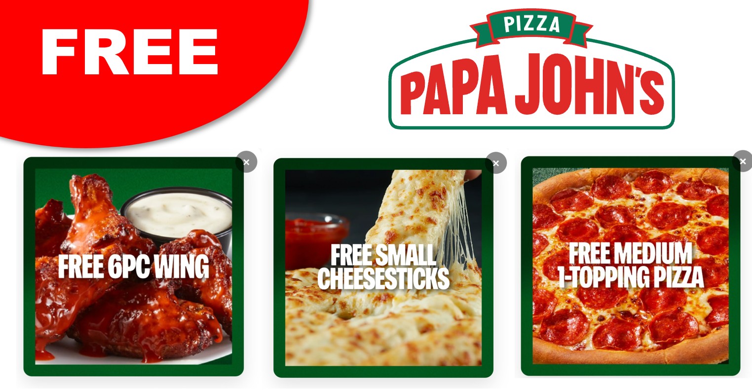 FREE Papa Johns Pizza, Wings & More – No Purchase Necessary